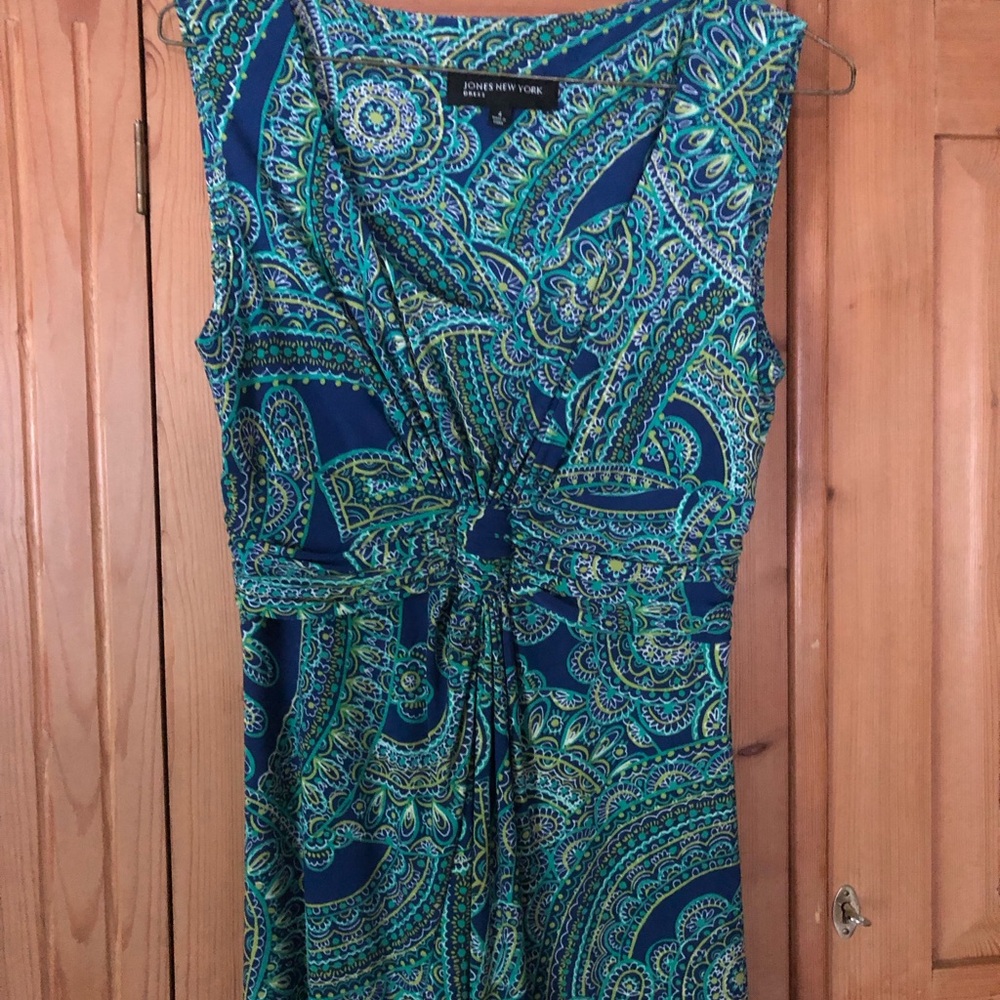 Jones New York Teal, Navy & Green Paisley Twist-Front Sleeveless Dress
